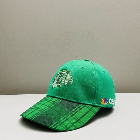 Chicago Blackhawks NHL St. Patrick's Day SGA Snapback Hat Cap Green Plaid Bill - Picture 4 of 9